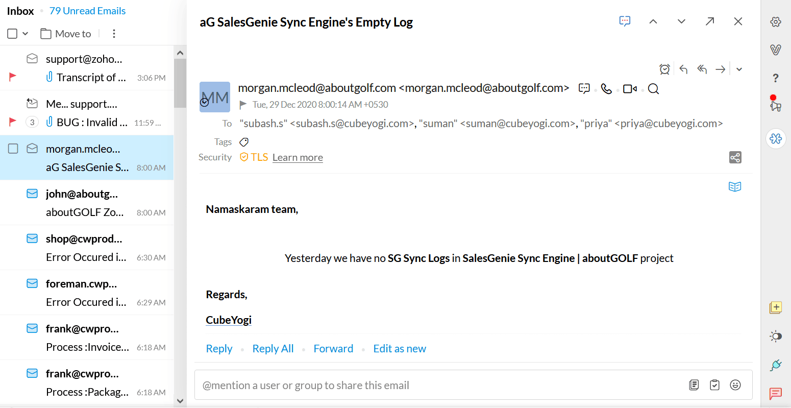 Automated email report summarizing the referral lead sync engine's activity log