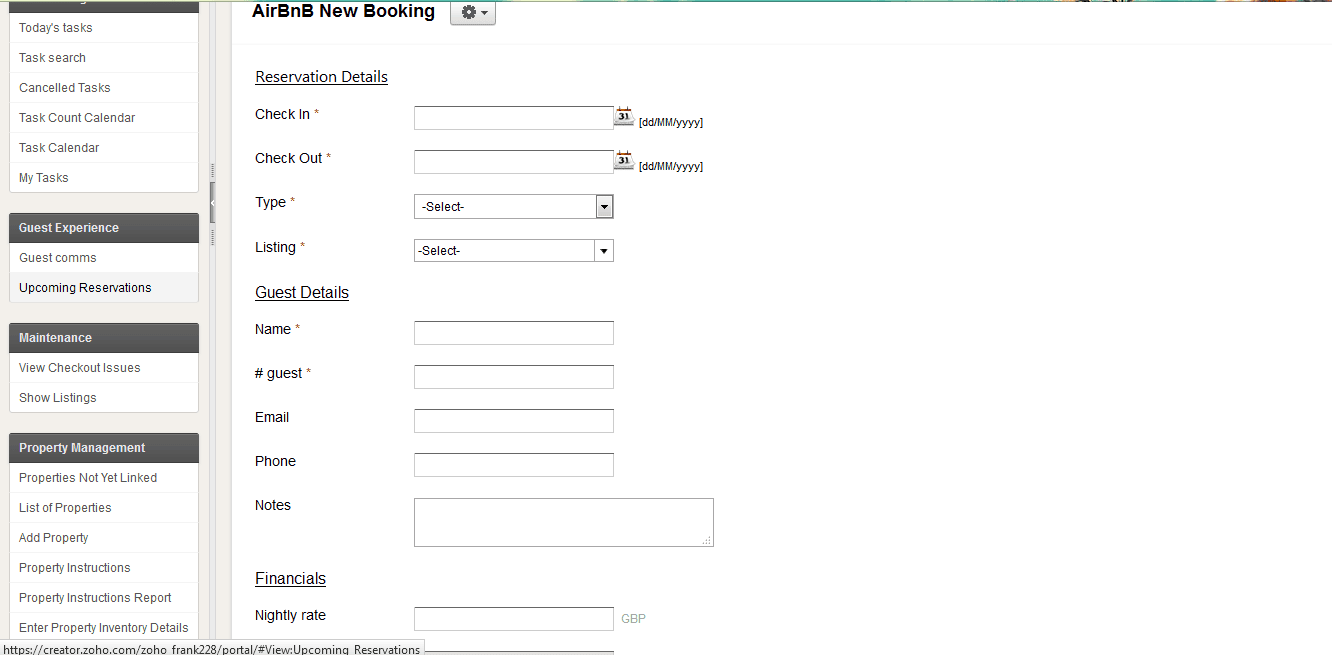 Airbnb New Booking form - reservation and guest details