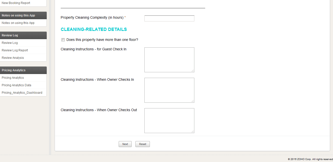 Add Property form - cleaning instructions