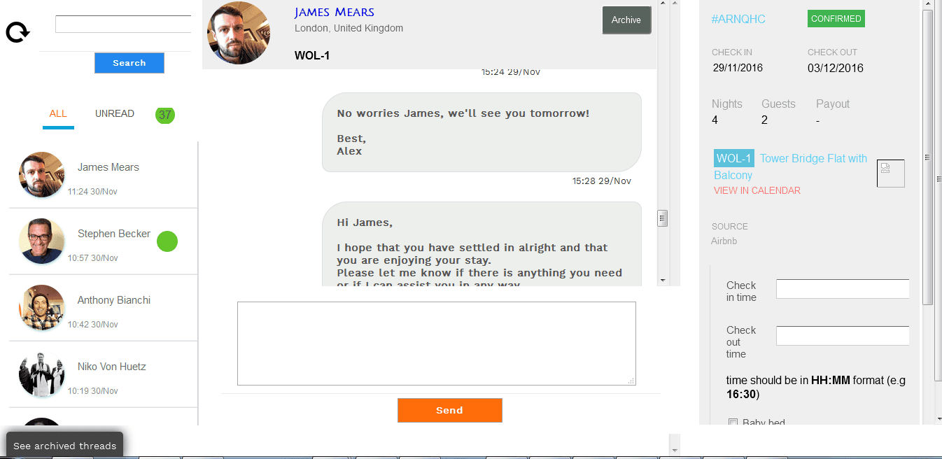 Guest and owner message inbox