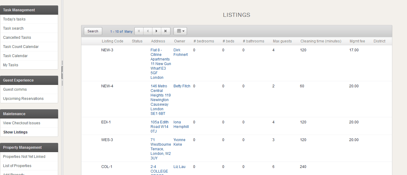 Listings page
