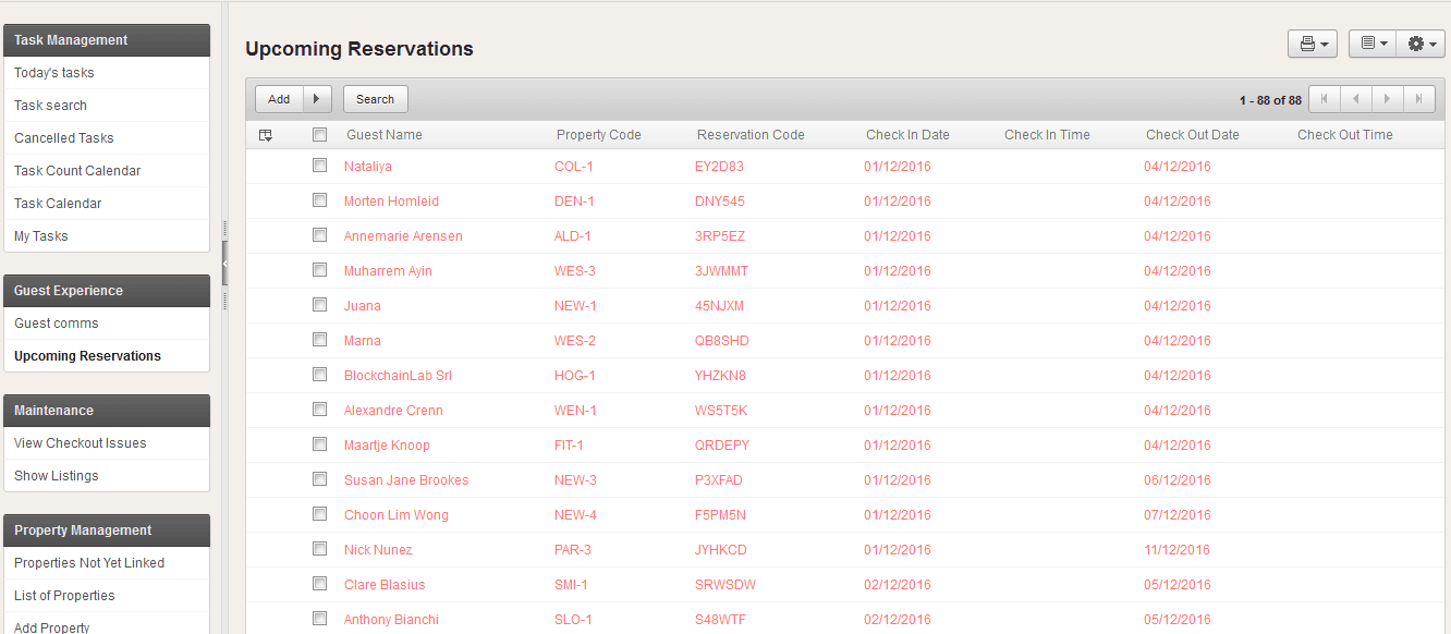 Upcoming Reservations report